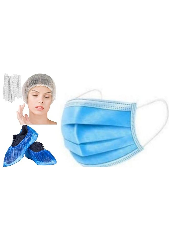 ABBASALI Disposable Shoes Covers & Head Cover,FACE Mask for Indoors and Outdoors Waterproof, Dust Proof,Non-Toxic,Stretchable Fit for Food Service,Kitchen,Tanning,Tattoo,Spa,Salon Pack of 100 Pc Each - Image 1