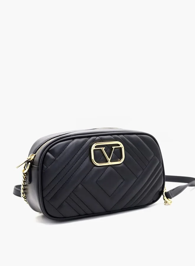 V إيطاليا Quilted Crossbody Bag with Adjustable Strap and Zip Closure