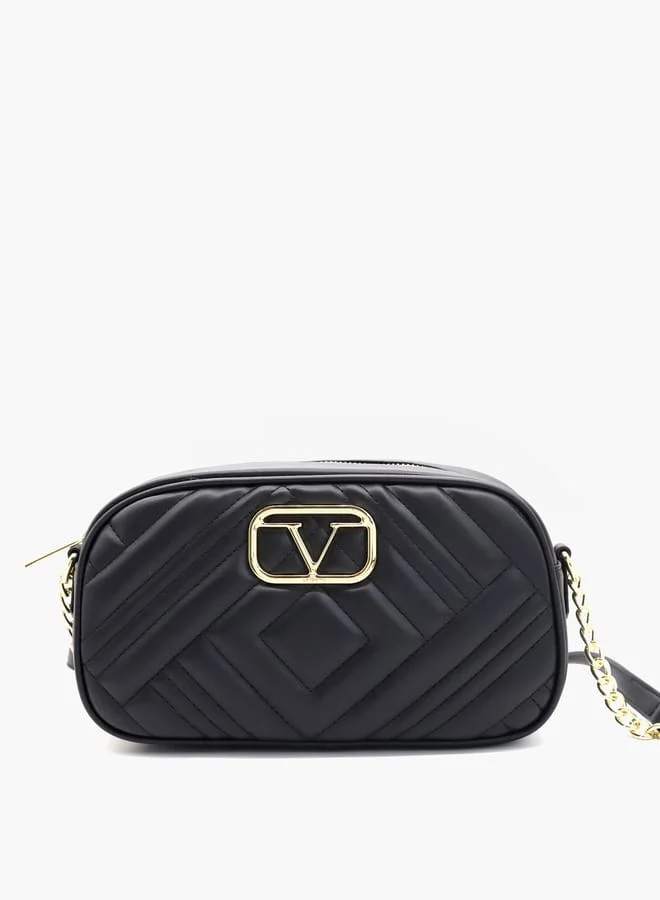 V إيطاليا Quilted Crossbody Bag with Adjustable Strap and Zip Closure