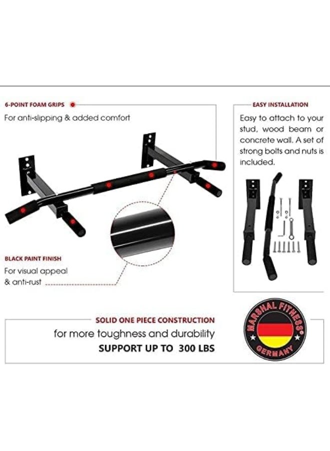 Marshal Fitness Wall Mounted Pull Up Bar, Strength Training Pull-UP Bars, Heavy Duty Chin Up Bar Wall Mount with Exercise Bands, 8 Hole Design for Home Gym Indoor Workout/Home Gym, Max Weight 400 LBS - Image 2