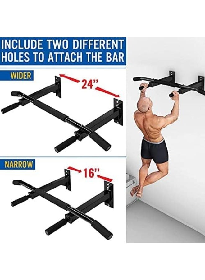 Marshal Fitness Wall Mounted Pull Up Bar, Strength Training Pull-UP Bars, Heavy Duty Chin Up Bar Wall Mount with Exercise Bands, 8 Hole Design for Home Gym Indoor Workout/Home Gym, Max Weight 400 LBS - Image 5