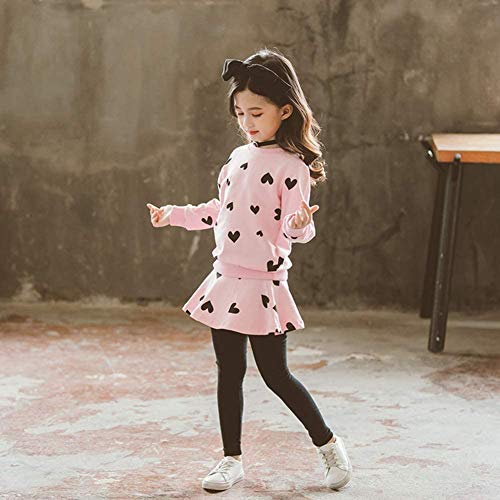CM-Kid Toddler Girl Clothes Size 5T Girls Winter Spring Outfits, Long Sleeve Heart Print Sweatshirt Top + Skirt Leggings Pants 2Pcs Clothing Set Christmas Gifts - Image 2