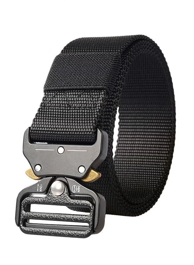 Generic Traing Tactical Belt Military Style Girdle Utility for Men Waistband Nylon Webbing Band with V-Ring Heavy-Duty Quick-Release Zinc Alloy Buckle Elastic Ring Allergy Free - Black  - Image 1