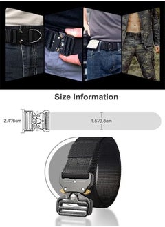 Generic Traing Tactical Belt Military Style Girdle Utility for Men Waistband Nylon Webbing Band with V-Ring Heavy-Duty Quick-Release Zinc Alloy Buckle Elastic Ring Allergy Free - Black  - Image 2