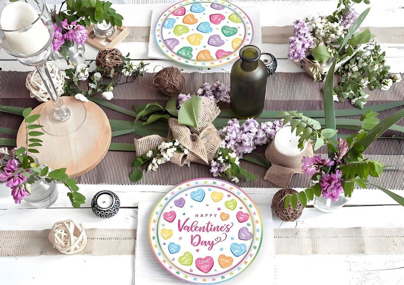 LYFREE 50 Pcs Valentines Day Paper Plates Party Supplies Colorful Conversation Heart Love Paper Plates 7 inch Disposable Cake Dessert Plates Tableware Set for Valentine's Day Anniversary Party Table Decor - Image 4