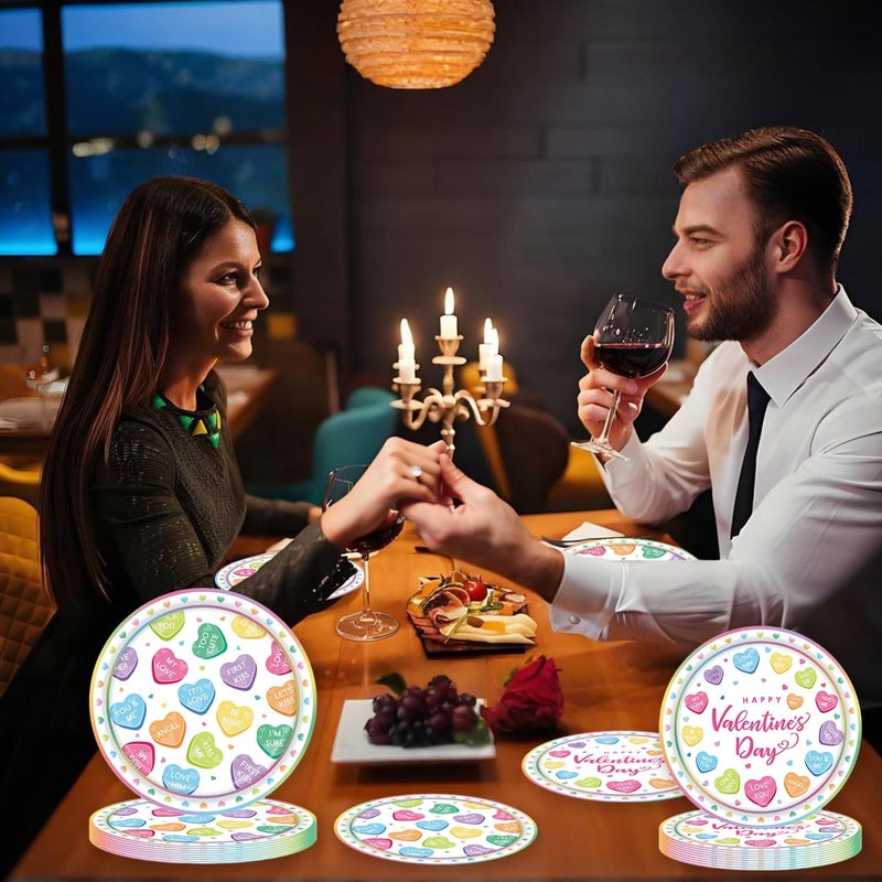 LYFREE 50 Pcs Valentines Day Paper Plates Party Supplies Colorful Conversation Heart Love Paper Plates 7 inch Disposable Cake Dessert Plates Tableware Set for Valentine's Day Anniversary Party Table Decor - Image 5