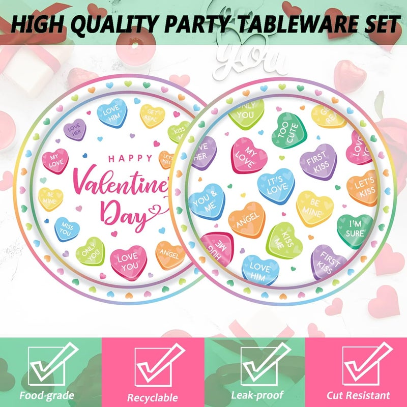 LYFREE 50 Pcs Valentines Day Paper Plates Party Supplies Colorful Conversation Heart Love Paper Plates 7 inch Disposable Cake Dessert Plates Tableware Set for Valentine's Day Anniversary Party Table Decor - Image 3