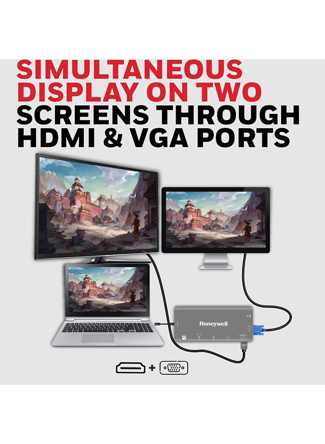 Honeywell 8-in-1 Type C Ultra Dock With 4K HDMI, VGA, RJ45 Ethernet, 2xUSB 3.0 And Type C 3.0 Port, SD And Micro SD Slot, Compatible With Laptop, PC, Dell, HP Macbook Grey - Image 4