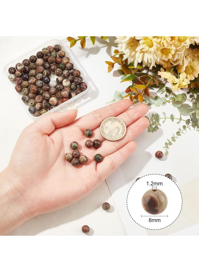 92 Pcs Round Natural Ocean Agate Ocean Jasper Beads 8mm Gemstone Loose Smooth Beads Crystal Energy Stone Healing Power Beads for Jewelry Earrings Bracelet Necklace Making and DIY Craft  - Image 2