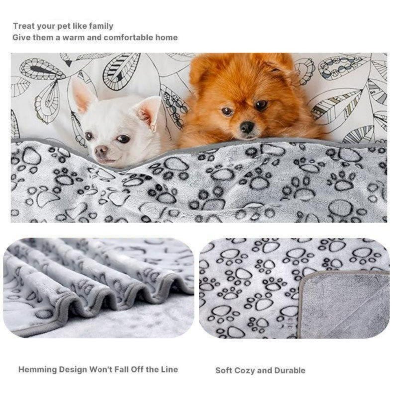 Pet Blanket: Grey M Soft Flannel Blanket - Paw Print Design Furniture Protector Pet Mat for Home Car Travel Busy Pet Owners - Image 5
