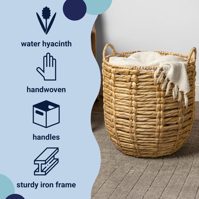 happimess BSK1003A Laurel Bohemian Hand-Woven Abaca Wicker Storage Basket with Handles, Seagrass Container for Decoration in Bedroom, Living Room, Laundry Room, Entryway, Natural - Image 3