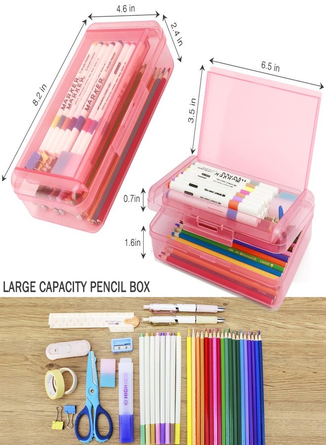 Nuozme Double Layer Large Capacity Pencil Box,Plastic Translucent Pencil Box, Hard Pencil Cases with Snap-Tight Lid for Pens, Pencils, School Supplies,Office Supplies, Medium-sized,1 Pack - Image 3