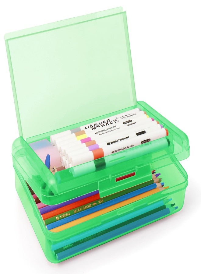 Nuozme Double Layer Large Capacity Pencil Box,Plastic Translucent Pencil Box, Hard Pencil Cases with Snap-Tight Lid for Pens, Pencils, School Supplies,Office Supplies, Medium-sized,1 Pack - Image 1