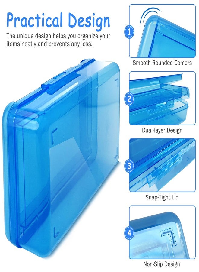 Nuozme Double Layer Large Capacity Pencil Box,Plastic Translucent Pencil Box, Hard Pencil Cases with Snap-Tight Lid for Pens, Pencils, School Supplies,Office Supplies, Medium-sized,1 Pack - Image 4