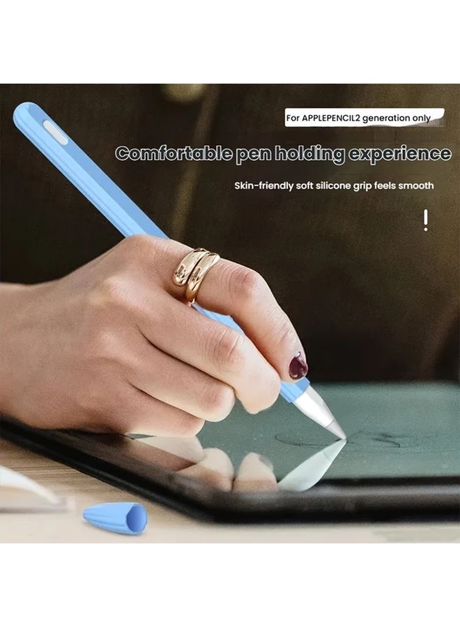 غطاء السيليكون الأزرق الداكر لأقلام Apple Pencil من الجيل الثاني والموديلات المحترفة، مزود بشرائط مضادة للانزلاق ومتوافق مع الشحن المغناطيسي - Image 3