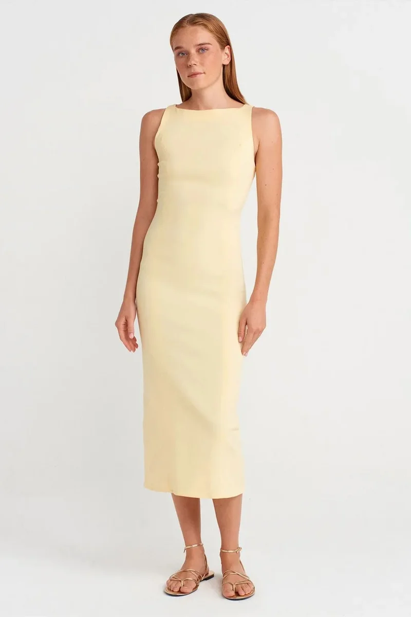 DILVIN Sleeveless Midi Bodycon Dress With Slit