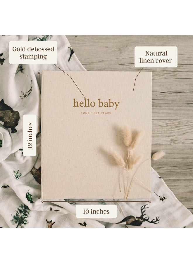 Peachly Unisex Baby Memory Book | Minimalist Baby First Year Keepsake for Milestones | Baby Books First Year Memory Book | Simple Baby Scrapbook for Boy Girl Milestones | Natural Linen Woodland - Image 2