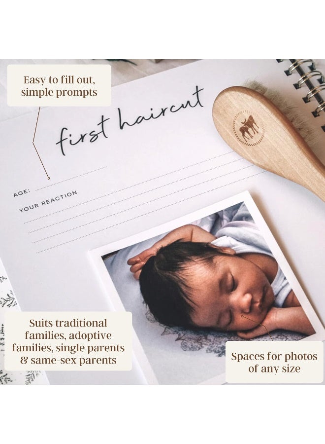 Peachly Unisex Baby Memory Book | Minimalist Baby First Year Keepsake for Milestones | Baby Books First Year Memory Book | Simple Baby Scrapbook for Boy Girl Milestones | Natural Linen Woodland - Image 4
