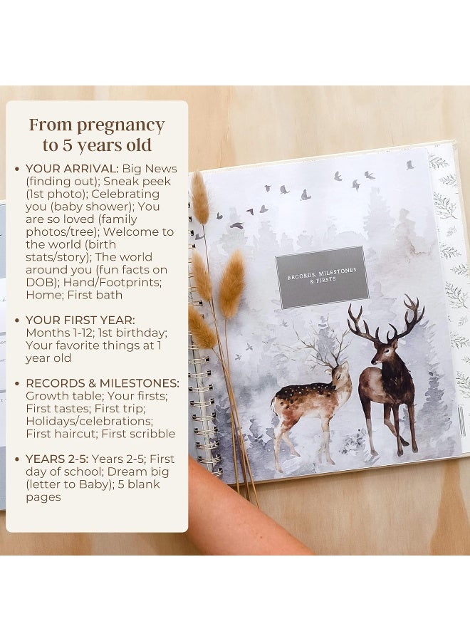 Peachly Unisex Baby Memory Book | Minimalist Baby First Year Keepsake for Milestones | Baby Books First Year Memory Book | Simple Baby Scrapbook for Boy Girl Milestones | Natural Linen Woodland - Image 5