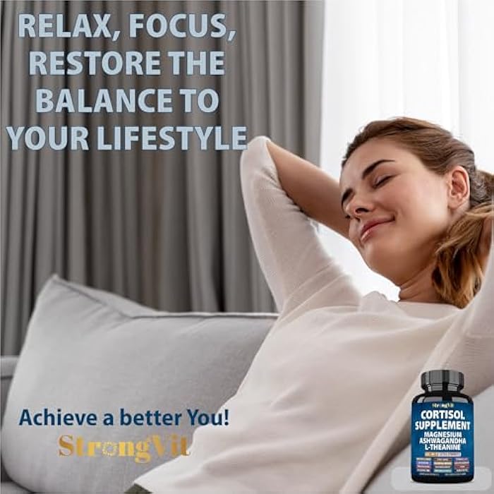 StrongVit مكملات سترونغ فيت للكورتيزول للنساء والرجال مع المغنيسيوم، الأشواغاندا و L-ثيانين. خافض قوي للكورتيزول، مدير، ديتوكس، خفض وتحكم. دعم النوم وتخفيف التوتر، الولايات المتحدة. - Image 4