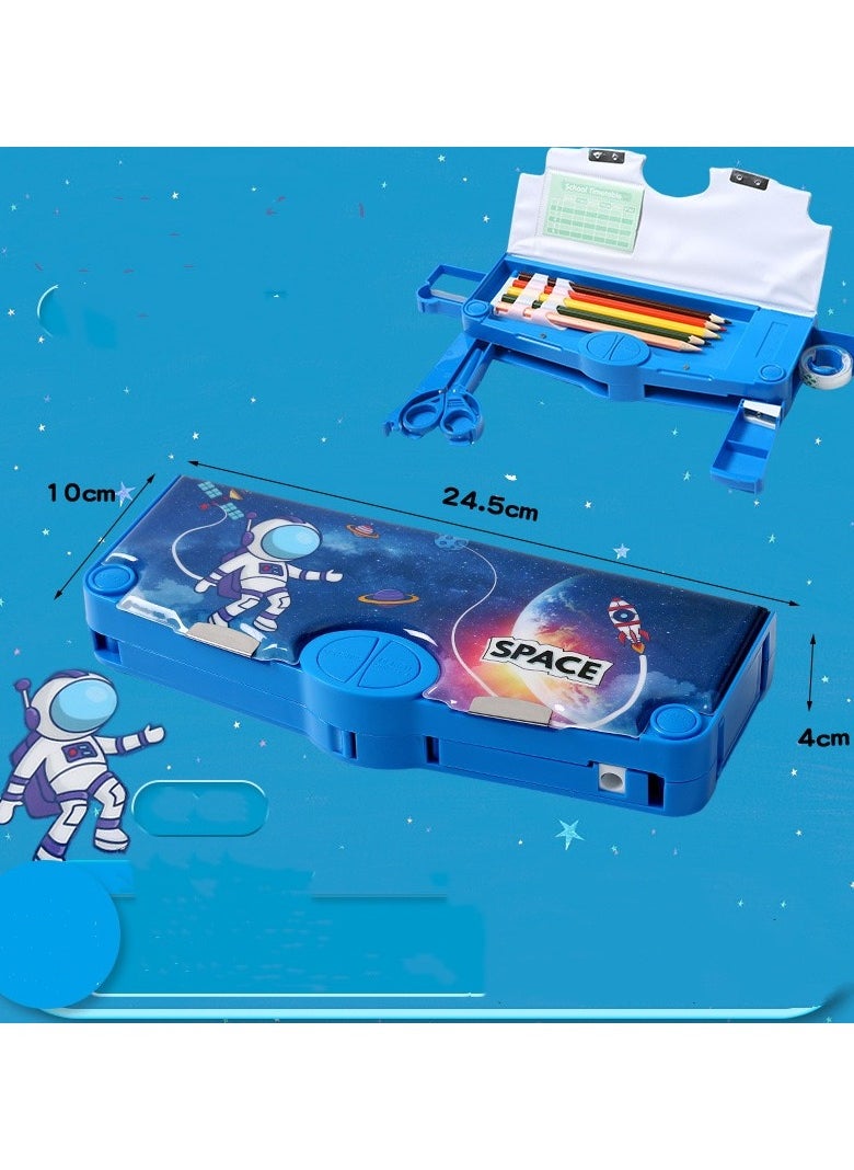 Generic Multifunction Unicorn Pencil Case Magnetic Operating Cover Automatic on Pencil Box with 2 Compartments for Students Pencil Box for Kids  Cartoon Pattern Stationery Set with Pop Out Scissors and Penc  - Image 4