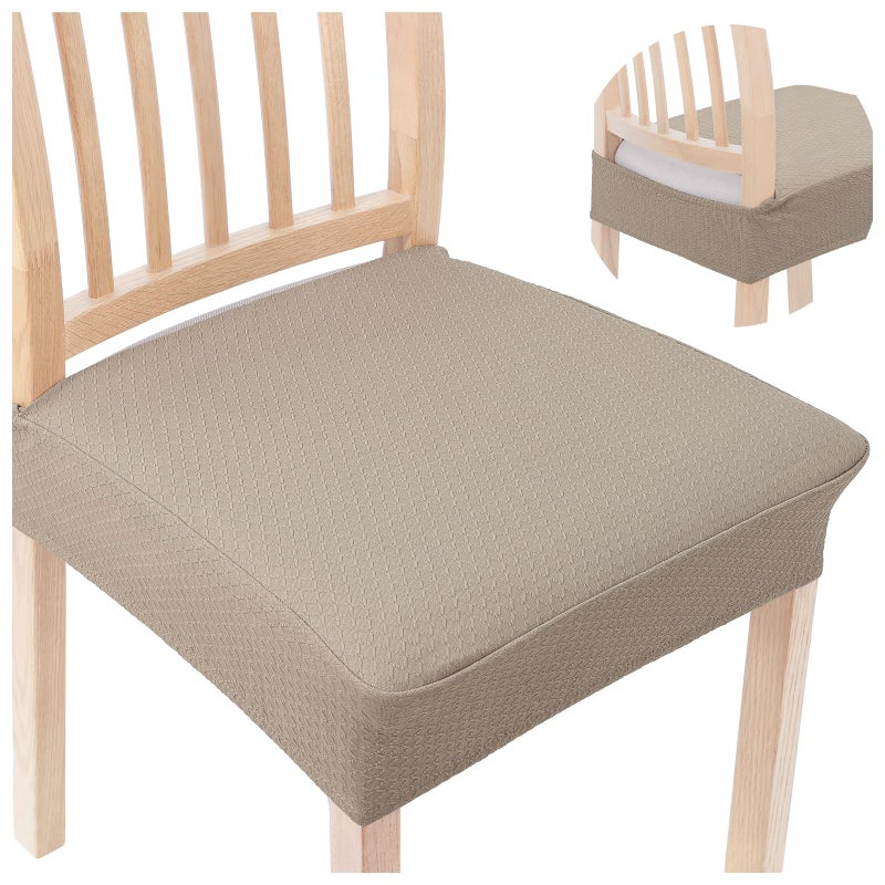 Smiry Stretch Jacquard Seat Covers for Dining Room Chairs Set of 2 Removable Washable Chair Seat Protector Slipcovers No Rear Covers Taupe