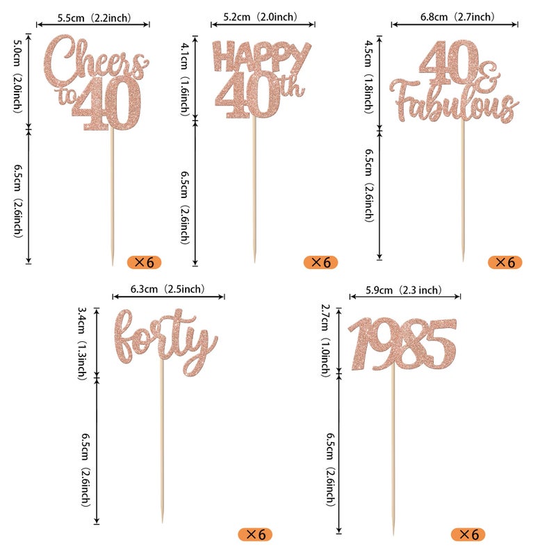 Rsstarxi 30 Pack Happy 40th Birthday Cupcake Toppers Rose Gold Glitter Forty Since 1985 Cheers to 40 Years Old Birthday Cupcake Picks for Happy 40th Anniversary Birthday Party Cake Decorations - Image 2