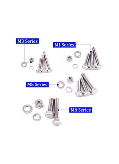 Glarks Glarks 665Pcs M3 M4 M5 M6 Stainless Steel Flat Hex Head Screws Bolts Nuts and Flat Gasket Spring Washers Assortment Set  - Image 3