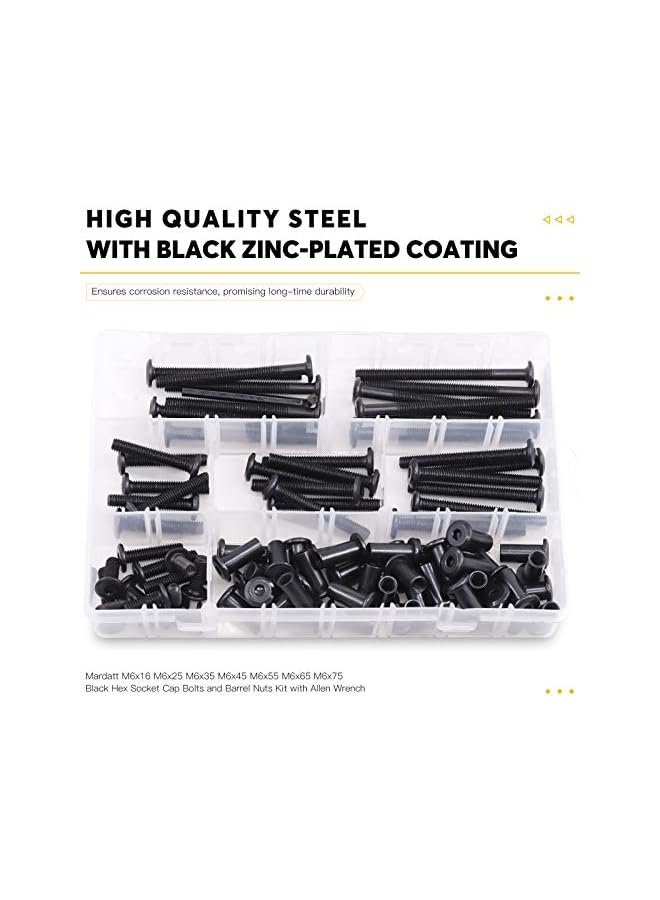 Mardatt Mardatt 85pcs 7 Sizes M6x16mm/25mm/35mm/45mm/55mm/65mm/75mm Black Hex Socket Cap Bolts and Barrel Nuts Assortment Kit, Crib Bolts Binding Bolt Screw Post for Belt Buckle Leather Furniture  - Image 5