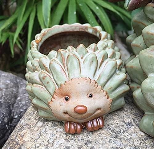 EatingBiting Retro Hedgehog Succulent Flower Pot Vase Handmade Ceramic Planter Garden Home Desktop Decor Planter Flower Pot Pot Small Animal Flower Pot Planter for Home Office Desk Mini Ornament - Image 1