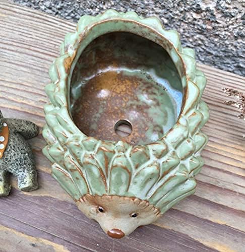 EatingBiting Retro Hedgehog Succulent Flower Pot Vase Handmade Ceramic Planter Garden Home Desktop Decor Planter Flower Pot Pot Small Animal Flower Pot Planter for Home Office Desk Mini Ornament - Image 4