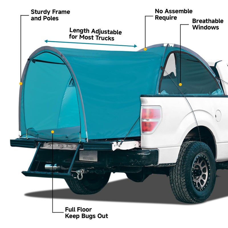 EighteenTek Adjustable Pickup Truck Tent Pop Up, Waterproof PU2000mm Spacious and Full Size Double Layer Length Adjust for 6-8.8 FT Truck Bed Tent for 4 Person Portable Pick Up Tent for Camping - Image 5