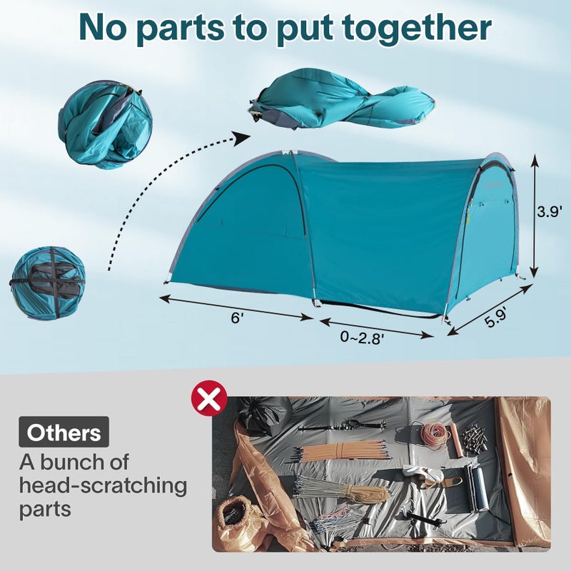 EighteenTek Adjustable Pickup Truck Tent Pop Up, Waterproof PU2000mm Spacious and Full Size Double Layer Length Adjust for 6-8.8 FT Truck Bed Tent for 4 Person Portable Pick Up Tent for Camping - Image 2