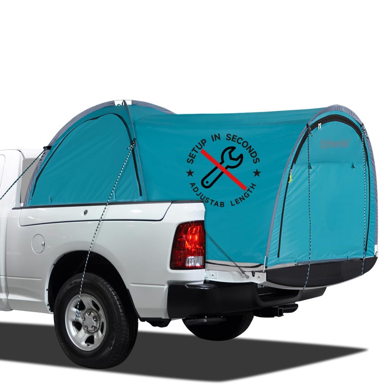 EighteenTek Adjustable Pickup Truck Tent Pop Up, Waterproof PU2000mm Spacious and Full Size Double Layer Length Adjust for 6-8.8 FT Truck Bed Tent for 4 Person Portable Pick Up Tent for Camping - Image 1