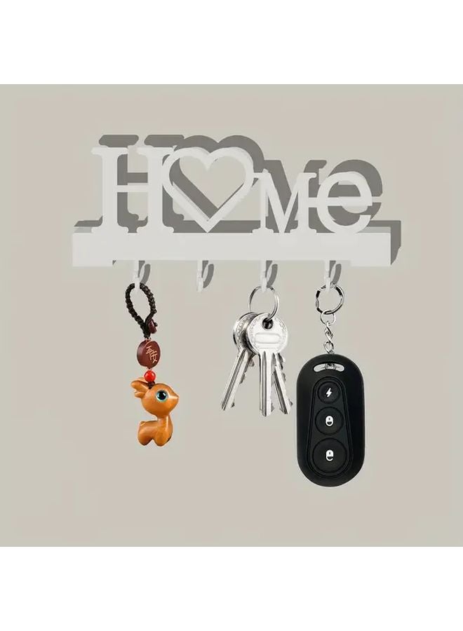 حامل مفتاح أبيض على شكل قلب مثبت على الحائط بدون حفر خطافات مفاتيح معدنية متينة لغرفة المعيشة - Image 1