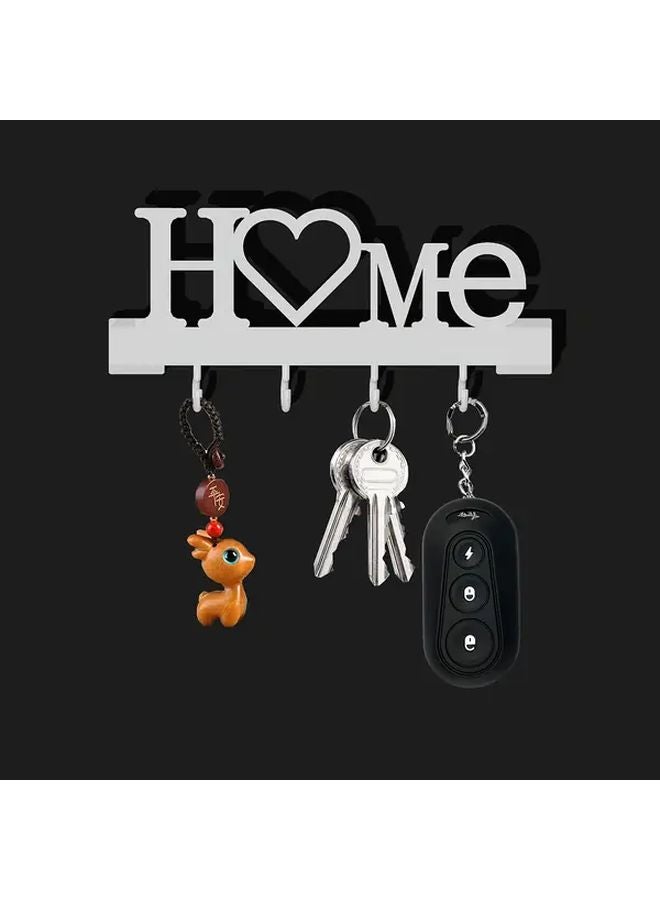 حامل مفتاح أبيض على شكل قلب مثبت على الحائط بدون حفر خطافات مفاتيح معدنية متينة لغرفة المعيشة - Image 4