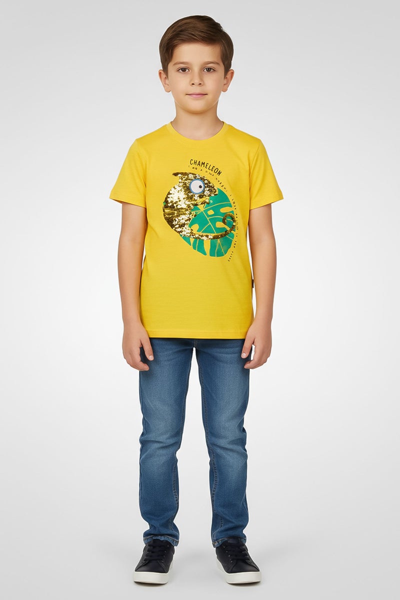 Hamleys تي شيرت قصير الأكمام بطباعة جرافيك للأولاد، أصفر - Image 1