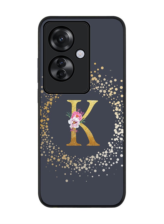 Stylizedd Rugged Black edge case for Oppo Reno11 F / Oppo F25 Pro 5G, Slim fit Soft Cover - Custom Monogram Initial Letter Floral Pattern Alphabet - K (Grey) - Image 1