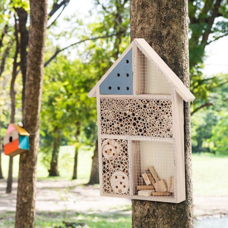 klarako Bee House,Natural Wooden Bee Hive Nests Box,Wood Bug Bee Room Hotel Shelter Home,Attracts Peaceful Bee Pollinators to Enhance Your Garden's Productivity - Image 5