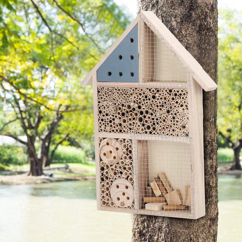 klarako Bee House,Natural Wooden Bee Hive Nests Box,Wood Bug Bee Room Hotel Shelter Home,Attracts Peaceful Bee Pollinators to Enhance Your Garden's Productivity - Image 2