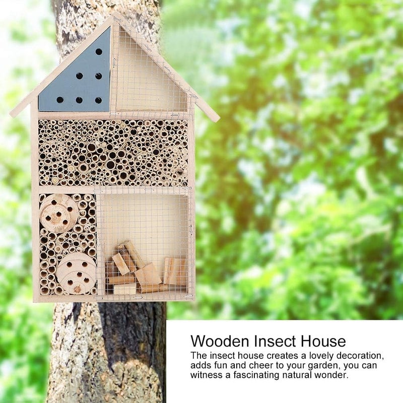 klarako Bee House,Natural Wooden Bee Hive Nests Box,Wood Bug Bee Room Hotel Shelter Home,Attracts Peaceful Bee Pollinators to Enhance Your Garden's Productivity - Image 1
