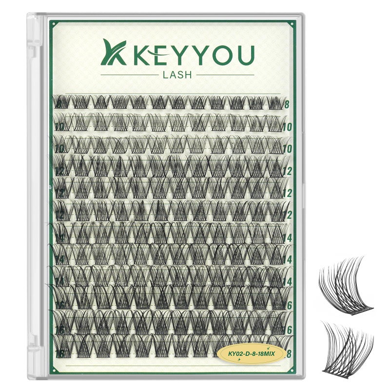 KEYYOULASH Lash Clusters Natural Wispy 144pcs Eyelash Clusters D Curl Thin Band Lashes Clusters for Beginner DIY Fluffy Eyelash Extensions at Home(KY02-8-18MIX) - Image 1