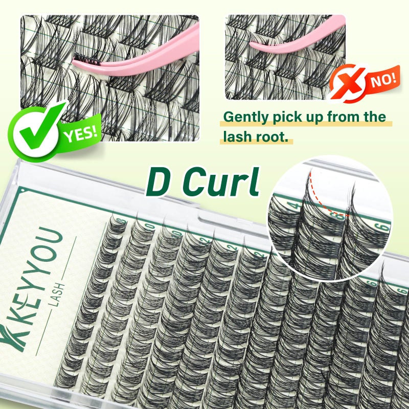 KEYYOULASH Lash Clusters Natural Wispy 144pcs Eyelash Clusters D Curl Thin Band Lashes Clusters for Beginner DIY Fluffy Eyelash Extensions at Home(KY02-8-18MIX) - Image 4