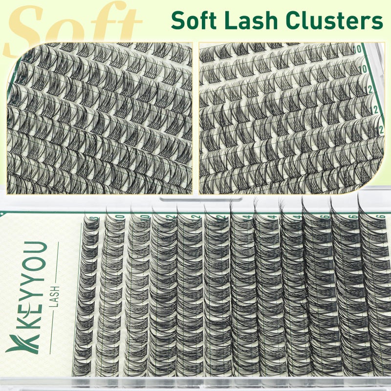 KEYYOULASH Lash Clusters Natural Wispy 144pcs Eyelash Clusters D Curl Thin Band Lashes Clusters for Beginner DIY Fluffy Eyelash Extensions at Home(KY02-8-18MIX) - Image 2