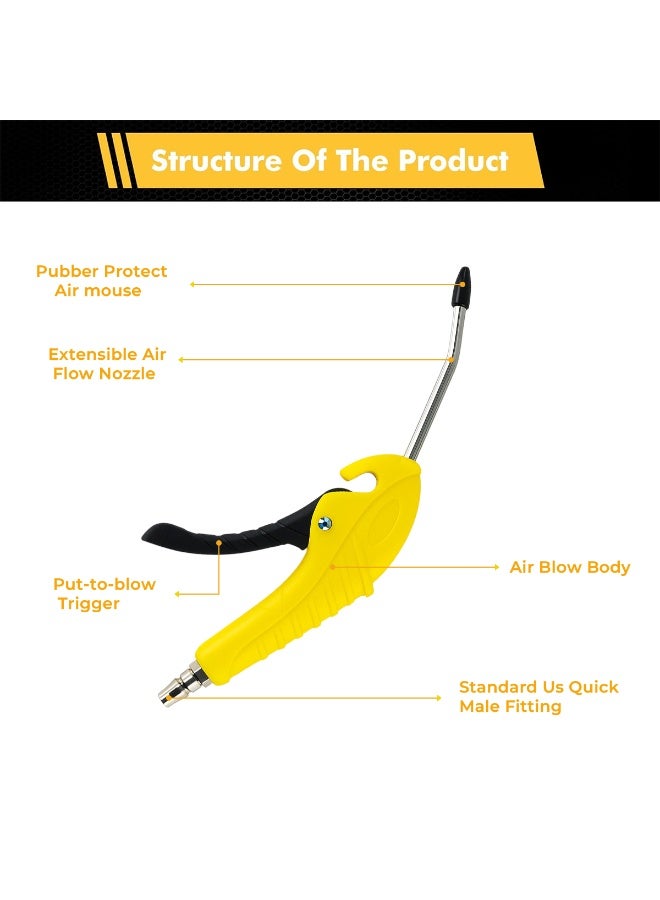 DEFAONS Pneumatic Dust Blow Gun - Air Blower Gun with Long Extensible Stainless Steel Nozzle - Strong Blowing Power, Low Noise, and Energy Saving for Car Engine Cleaning, Industrial, & Workshop Use - LH-6-A - Image 5