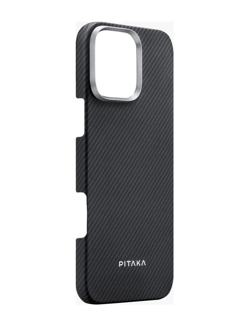 PITAKA iPhone 16 Pro Max Case Ultra Slim / Compatible with MagSafe / 3D Grip Textured / Raised Camera Lip - Black/Gray  - Image 4
