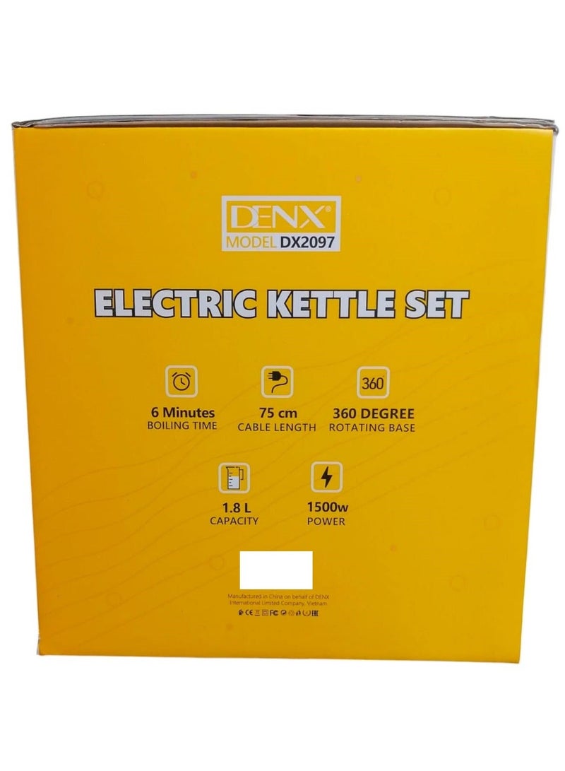 Denx Electric Kettle Set for Hotels and Homes with 2 Ceramic Cups 1500W 1.8L White - Image 4