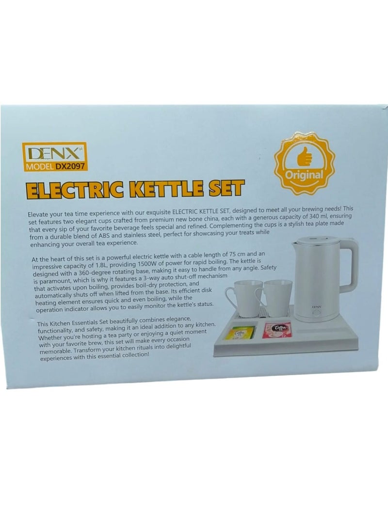 Denx Electric Kettle Set for Hotels and Homes with 2 Ceramic Cups 1500W 1.8L White - Image 3