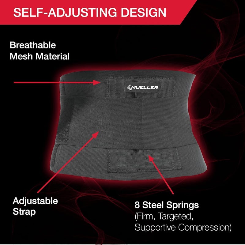 MUELLER Sports Medicine Adjustable Back Brace, Ideal for Upper and Lower Back Pain, Relief & Support for Men and Women, Strains, Sciatica, Scoliosis, Black, One Size - Image 3