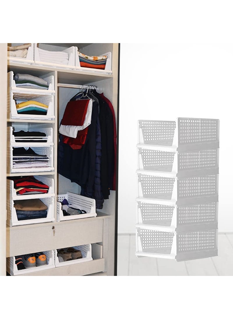 Inditradition Inditradition HeavyDuty Plastic Folding Wardrobe Shelves Stackable Wardrobe Organizer Basket Pack of 2 White  - Image 2